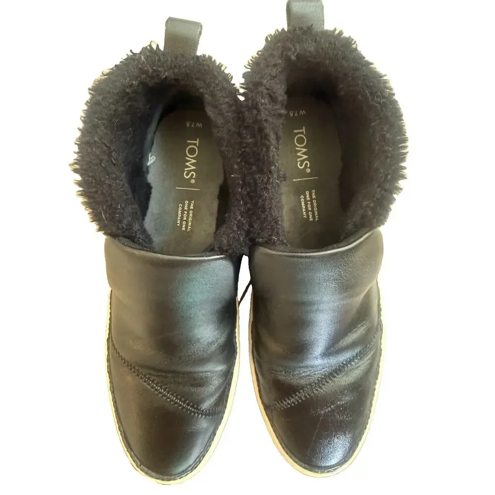 TOMS Unisex Adults Black Mid Top Slip-On Leather Faux Fur Lined Sneakers